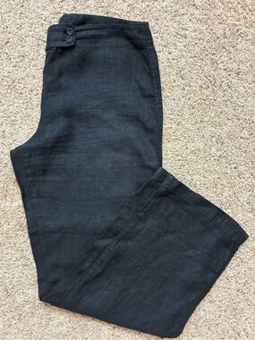 Eileen Fisher high waisted black pure linen trousers Great pockets!